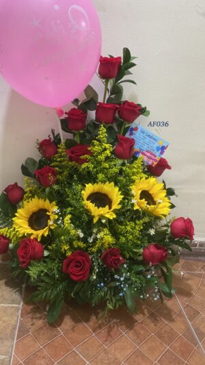 Arreglo rosas y girasoles