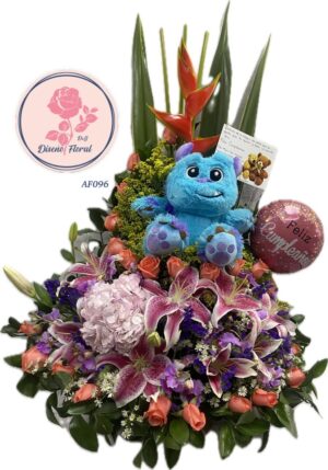 Arreglo rosas rosadas, lirios y orquídeas