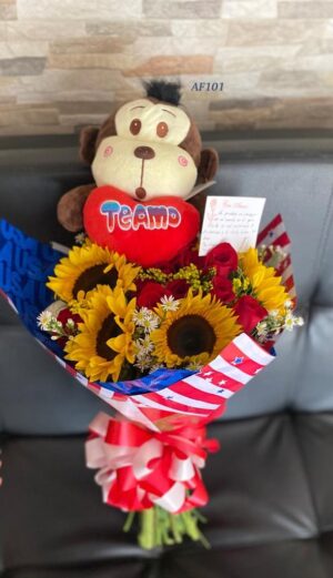 Bouquet girasoles y peluche