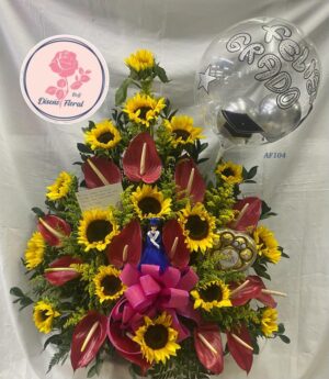 Arreglo floral girasoles y anturios