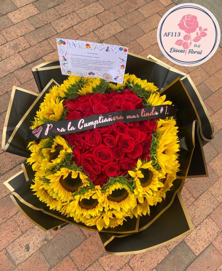 Bouquet gigante rosas y girasoles