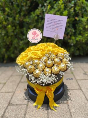 Caja decorativa rosas y chocolates