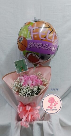 Bouquet Rosas y globo en papel coreano.