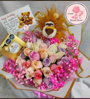 Bouquet rosas,peluche y chocolates