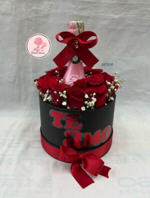 Caja de rosas con champaña jp
