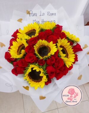 Bouquet rosas y girasoles
